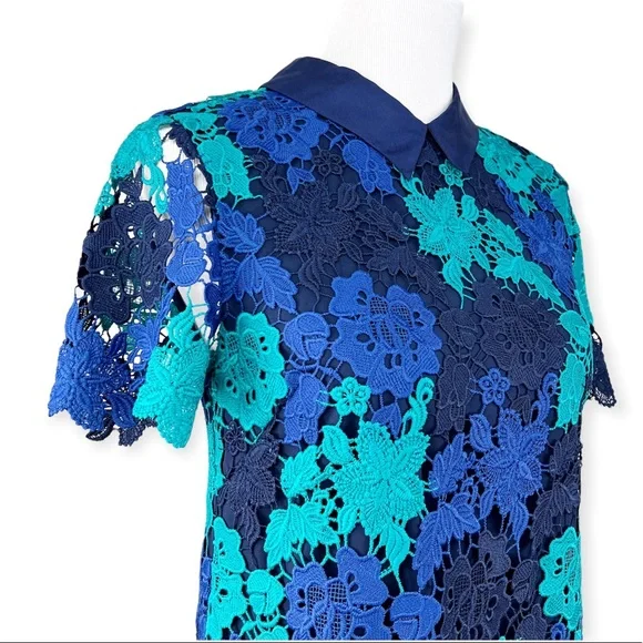 Draper James June Floral Lace Short Sleeve Dress Blue Teal Navy Sz 6 - Picture 7 of 15